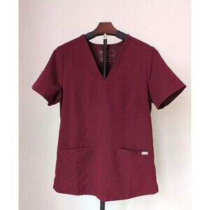FIGS Women's Technical Collection Casma Three Pocket Scrub Top Burgundy #FW1100